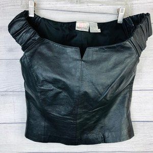 Vintage Leather Top Off The Shoulder Crop